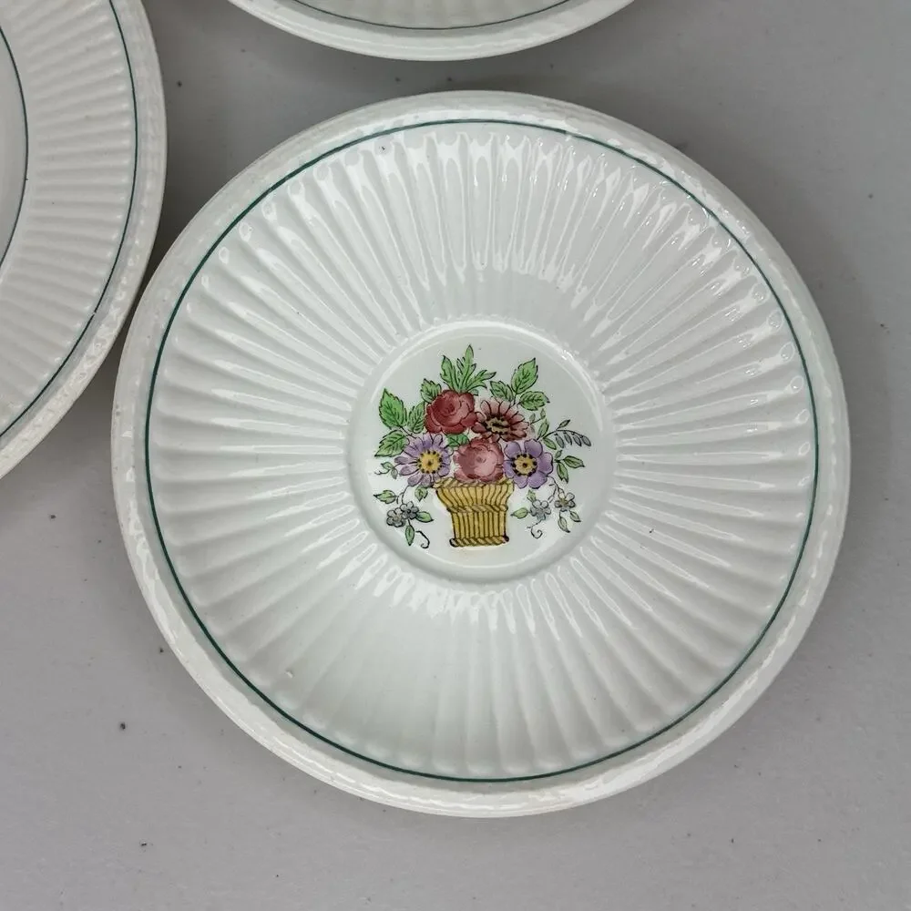 Wedgwood Belmar Plates Set 1917 Antique Dinnerware Floral Basket